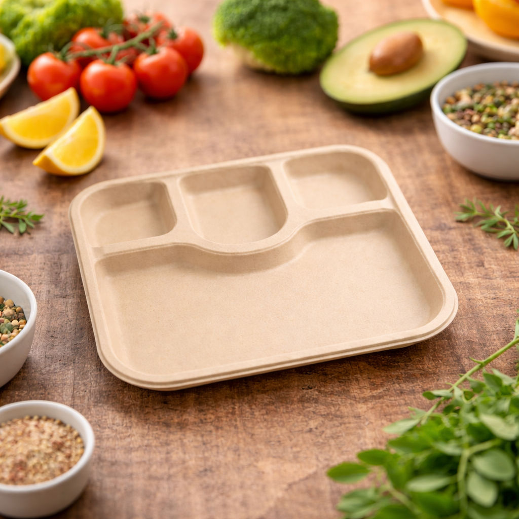 Ecosphere 4 Compartments Tray Bagasse Compostable
